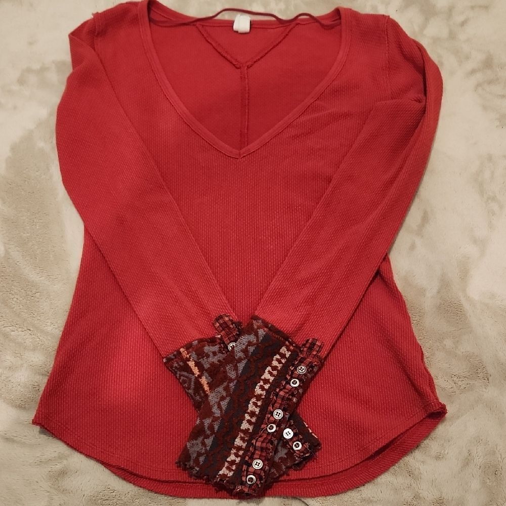 Red V-Neck Women's Top